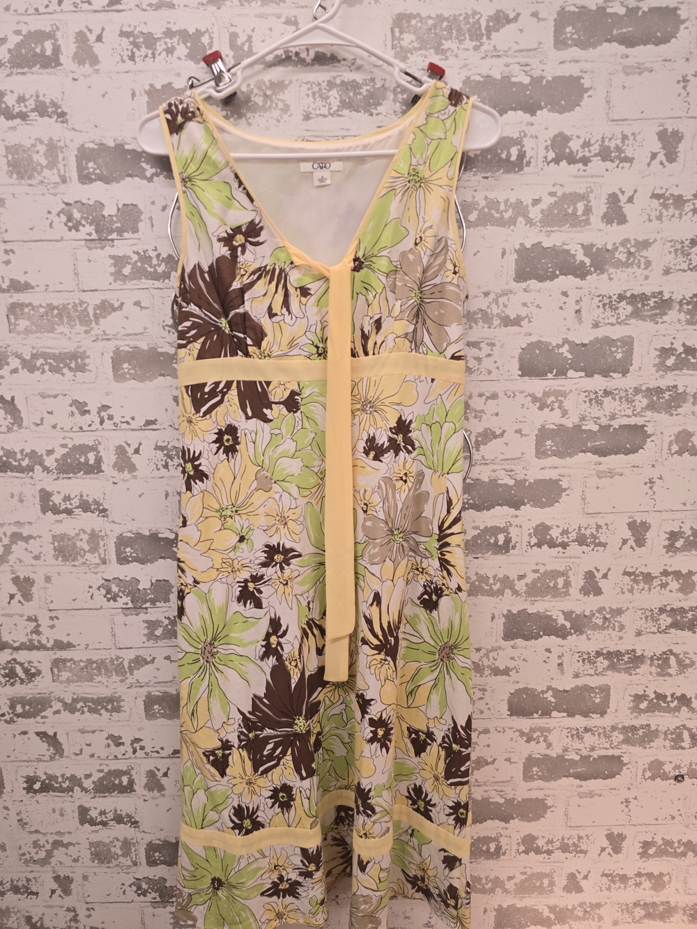 Cato Floral Sleeveless V-Neck Midi Dress in Yellow & Green